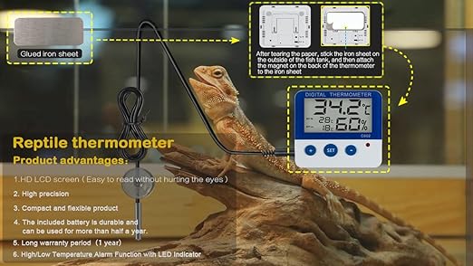 Reptile Thermometer Hygrometer with High Low Temperature Alarm Digital Aquarium Thermometer Temperature Humidity Meter Gauge for Reptile Tanks, Terrariums, Vivariums, Aquarium (2)