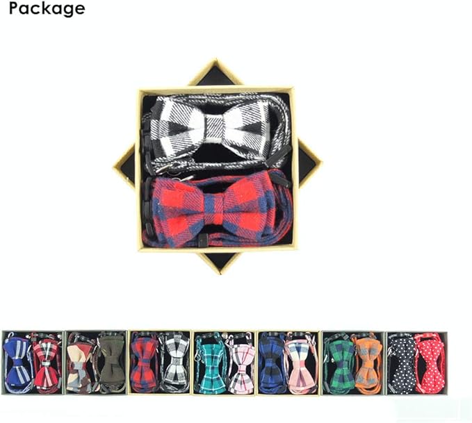 Cat Collar Breakaway with Bell and Bow Tie, Plaid Design Adjustable Safety Kitty Kitten Collars Set of 2 PCS(6.8-10.8in) (Red&Black Plaid)