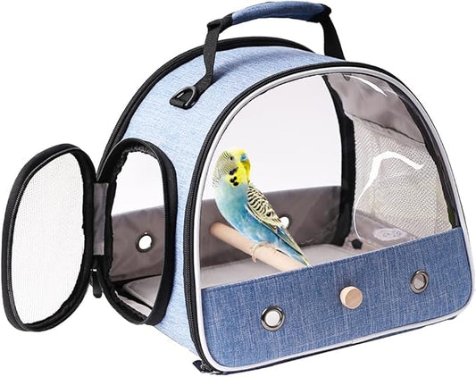 Small Bird Carrier, Portable Bird Travel Carrier for Parakeet, Parrot, Cockatiel, Guinea Pig, Bearded Dragon Reptile Carrier for Hiking Vet Visit Bicycle Ride (Blue, Carrier)