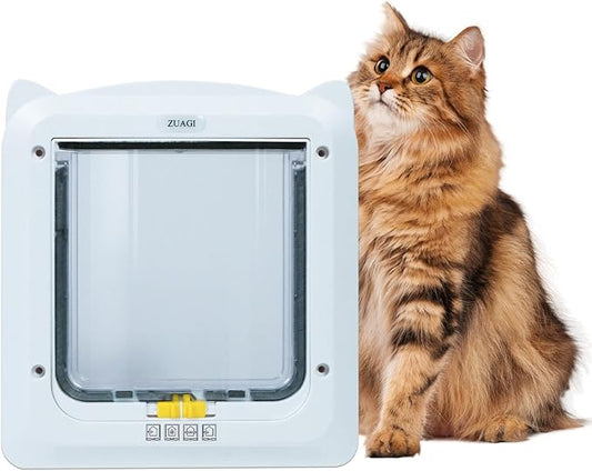 Magnetic Interior & Exterior Cat Door with 4 Way Locking，Cat Door Latch（Outer Size：11.5‘’x10.2‘’ Inter Size：7.5‘’x7.1‘’） Weatherproof Cat Door ，Cat Door for Window,Cat Door Interior Door