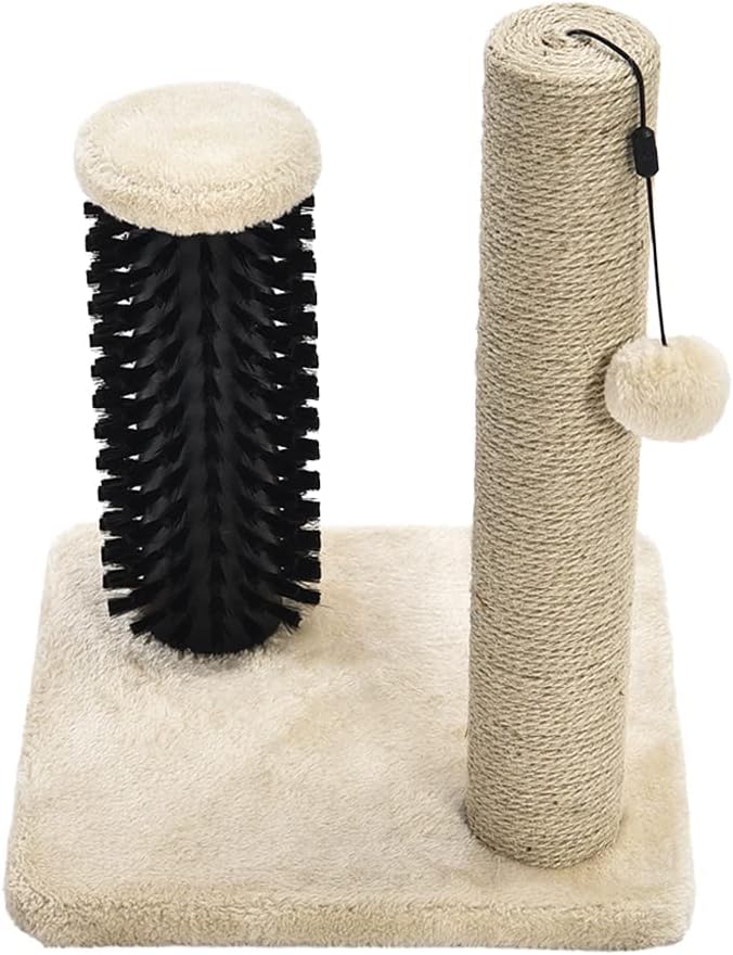 Amazon Basics Cat Scratching Post with Brush, 12.2 x 12.2 x 16.54 inch for Kitten, Beige