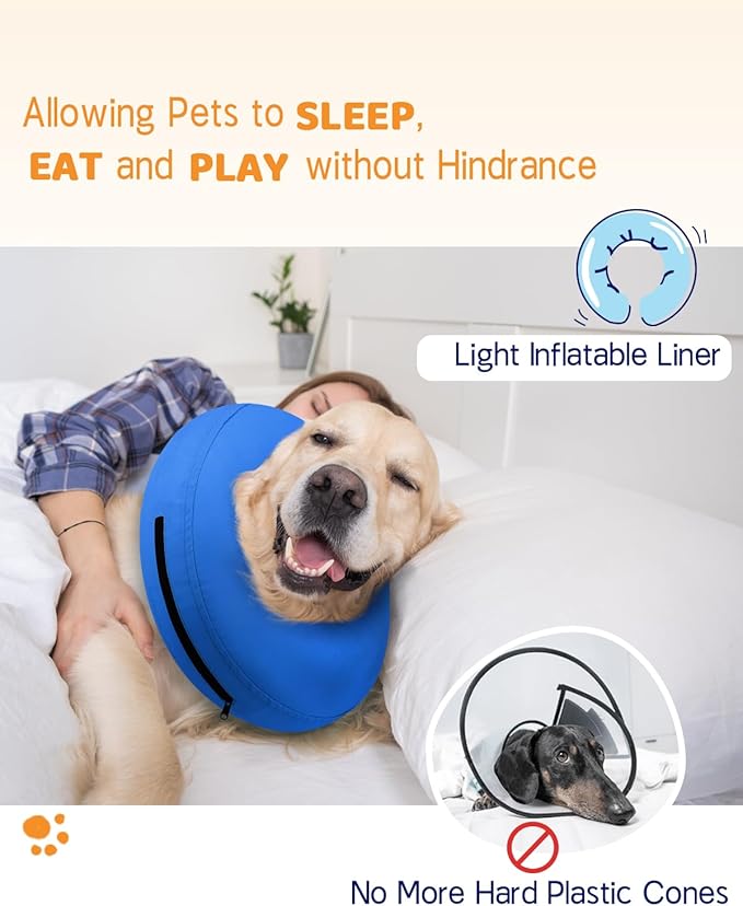 Supet Inflatable Dog Cone Collar Alternative After Surgery, Dog Neck Donut Collar Recovery E Collar to Stop Licking, Soft Dog Cone for Medium Large Dogs