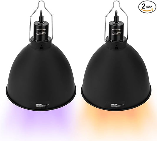Deep Dome Reptile Light Fixture 8.5", Reptile Heat Lamp Max 200W, Reptile Tank Lighting Fixtures, Fixture for UVB Reptile Light, Reptile Tank Accessories 2 Packs E26