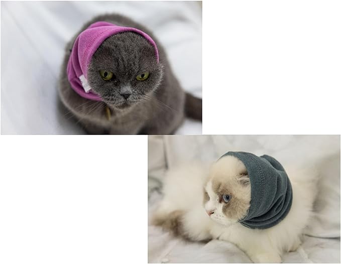 No Flap Ear Wrap Ear Cat Bath Quiet Ear Covers Hoodie Noise Cancelling Headphones for Cat small Rose+Aqua Blue S