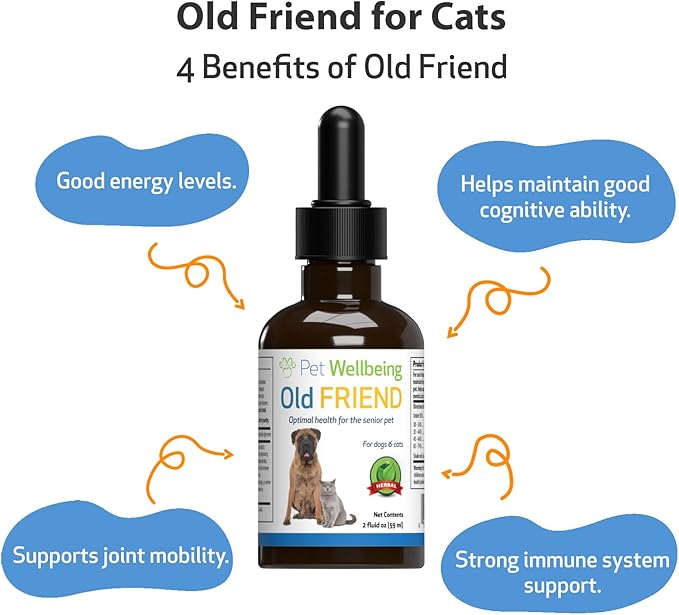 Pet Wellbeing Old Friend for Senior Cats - Vet-Formulated - Aging Immune System & Joint Mobility Support in Older Felines - Natural Herbal Supplement 2 oz (59 ml)