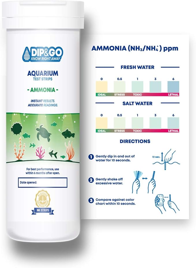 DIP & GO Aquarium Test Strips. Ammonia Test Kit for Aquarium. Range-Guided and Easy-to-Read, Color Corrected Results. Aquarium Test. (Ammonia Test Kit)