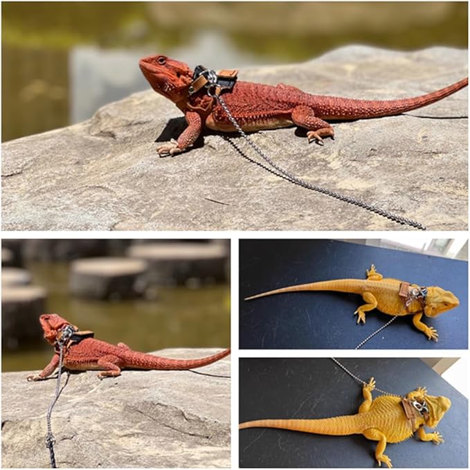 Bearded Dragon Harness and Leash Adjustable(M,L,XL) - Soft Leather Reptile Lizard Leash Accessories for Bearded Dragon, Lizard and Other Small Pets (2PC(L/XL))