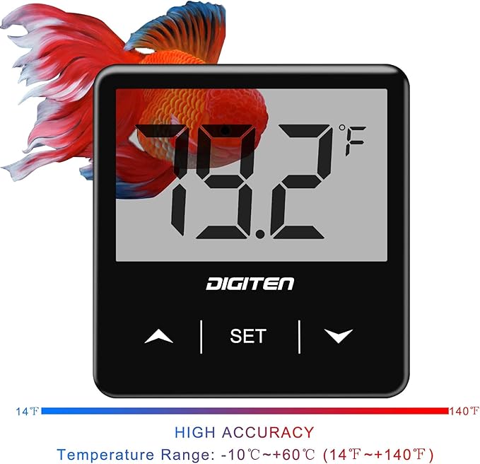 DIGITEN Aquarium Thermometer Digital Fish Tank Thermometer with Large LCD Display Stick On Water Terrarium Temperature Sensor Gauge for Reptiles Turtle Amphibians