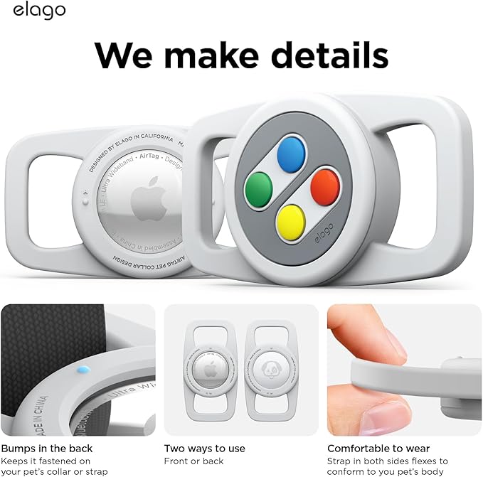 elago Airtag Pet Collar W5 Case Compatible with Apple AirTag - Drop Protection Keychain, Cute Design (Track Dogs, Keys, Backpacks, Purses) Tracking Device Not Included (Light Grey)