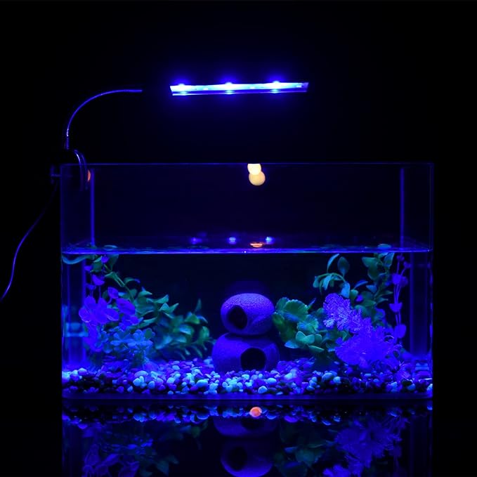 Aquarium Light for Fish Tank Clip on LED Fish Tank Light for 5 Gallon, Aquarium Light for Plants with Timer and Dimmer, White Blue Red LEDs 7W