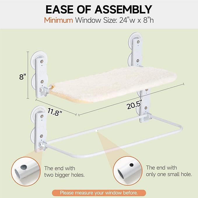 Cat Window Perch Foldable Cat Window Hammock with Steel Frame and Strong Suction Cup Mount Cat Bed Cat Hammock Window Seat for Indoor Cats White