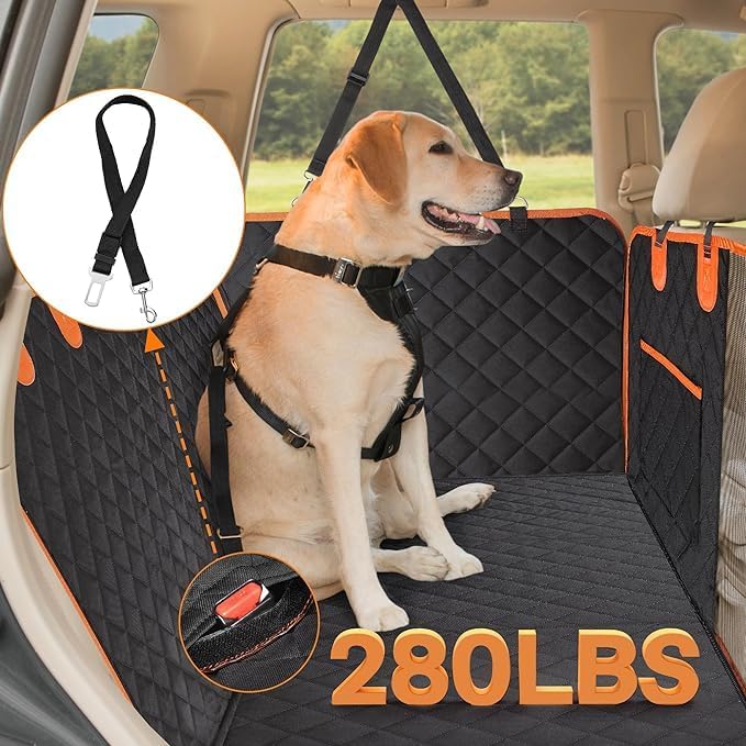 Active Pets Dog Car Seat Cover for Back Seat - Waterproof Pet Back Seat Cover for Trucks, Sedans & SUVs - Use with Chom Chom Roller Pet Hair Remover. Orange