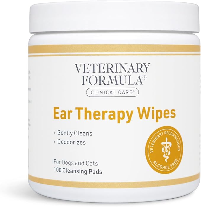 Veterinary Formula Clinical Care Ear Therapy Wipes, 100ct – Cat and Dog Ear Cleaner – Help Relieve Itchy Ears Quickly & Effectively Remove Dirt, Debris, and Foul Odor