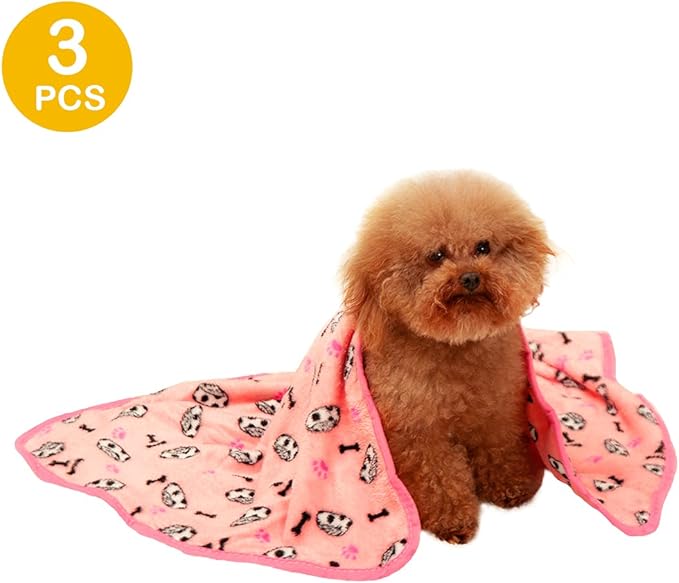 Dono 1 Pack 3 Dog Blankets, Soft Fluffy Fleece Pet Blanket Warm Sleep Mat Paw Print Design Puppy Kitten Throw Blanket Doggy Mat, Blanket for Dogs