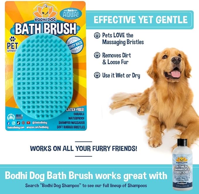 Bodhi Dog Shampoo Brush | Pet Shower & Bath Supplies for Cats & Dogs | Dog Bath Brush for Dog Grooming | Long & Short Hair Dog Scrubber for Bath | Professional Quality Dog Wash Brush