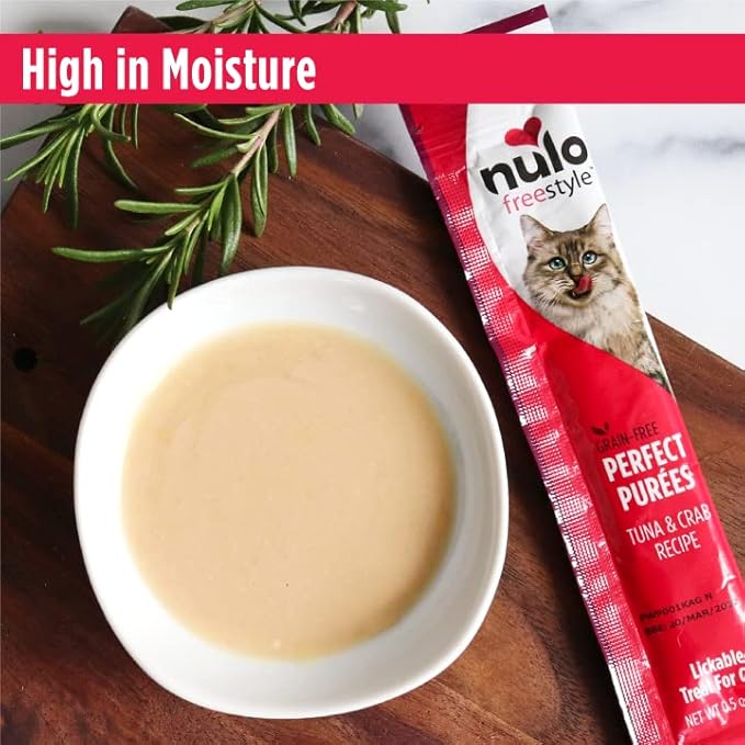 Nulo Freestyle Grain-Free Perfect Purees Premium Wet Cat Treats, Squeezable Meal Topper for Felines, High Moisture Content to Support Cat Hydration, 0.5 Ounce, Tuna & Crab