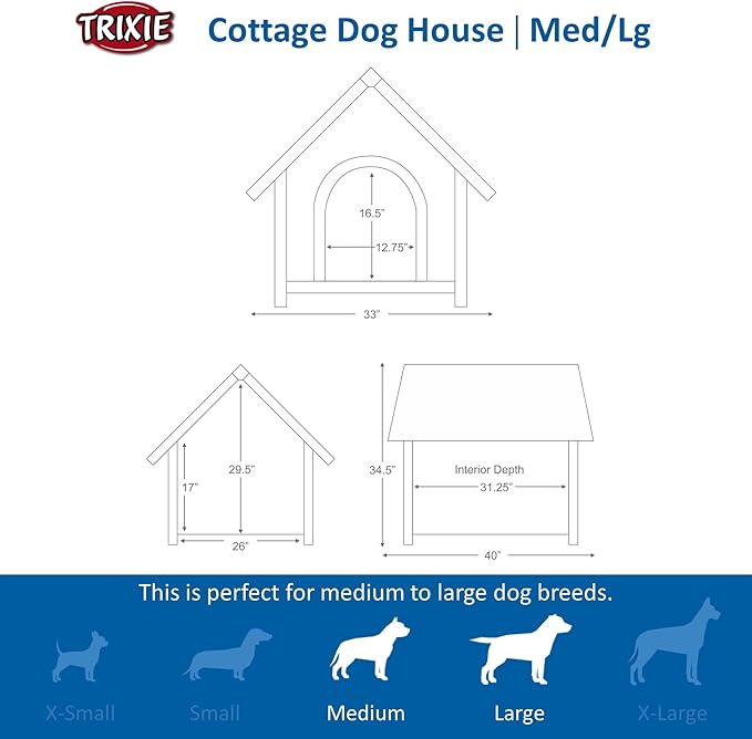 TRIXIE natura Cottage Dog House | Large 32.5 x 39.75 x 34.25 inch