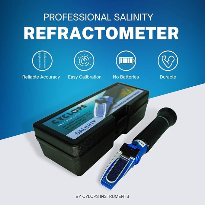 Professional Salinity Premium Refractometer for Seawater, Marine Fishkeeping Aquarium, Pools, and Tanks, 0-100 PPT Salinity Tester with Automatic Temperature Compensation (ATC)