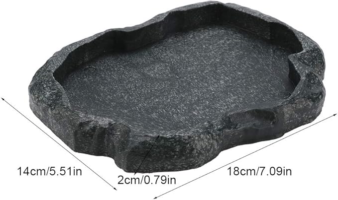 Reptile Water Dish, Resin Rock Reptile Food and Water Feeder Pet Terrarium Dish Plate Bowl Water Bowl Imitating Rock for Tortoise Lizard Iguana(M 1)