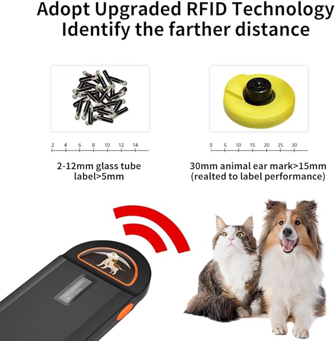 Pet Microchip Scanner, RFID Dog and Cat Microchip Reader, Supports EMID, FDX-B（ISO11784/11785）Microchips, for Animal Management