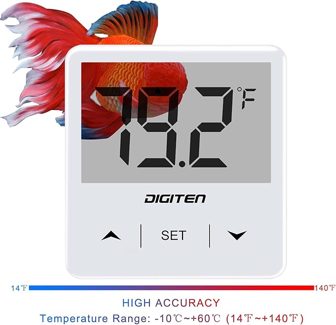 DIGITEN Aquarium Thermometer Digital Fish Tank Thermometer with Large LCD Display Stick On Water Terrarium Temperature Sensor Gauge for Reptiles Turtle Amphibians