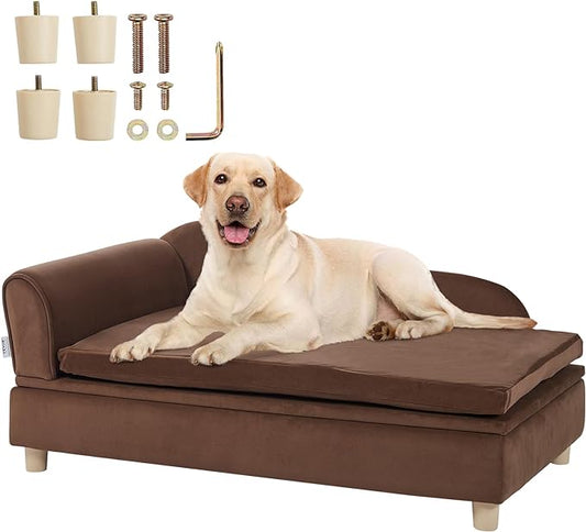 VEVOR Pet Sofa, Dog Couch for Large-Sized Dogs and Cats, Soft Velvety Dog Sofa Bed, 110 lbs Loading Cat Sofa, Dark Brown