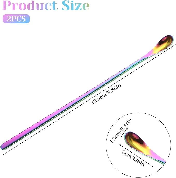 2Pcs Crested Gecko Food Spoons, 8.9" Long Handle Stainless Steel Reptile Spoon, Fruit Mixing Stirring Food Feeding Spoon for Gargoyle Bearded Dragon