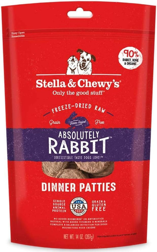 Stella & Chewy's Freeze Dried Raw Dinner Patties – Grain Free Dog Food, Protein Rich Absolutely Rabbit Recipe – 14 oz Bag