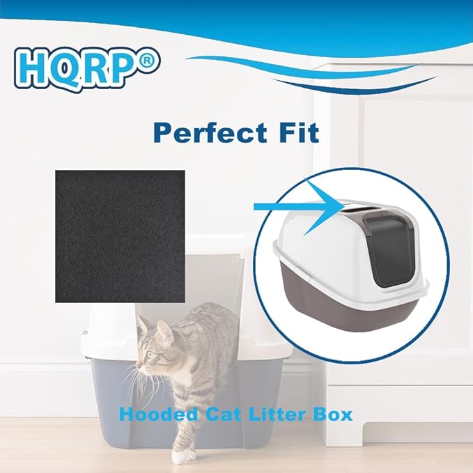 HQRP 6-Piece Activated Charcoal Carbon Litter Box Filters for Hooded Cat Litter Box, 6 x 6.5 Inch Trimmable Pads, 10mm Thick