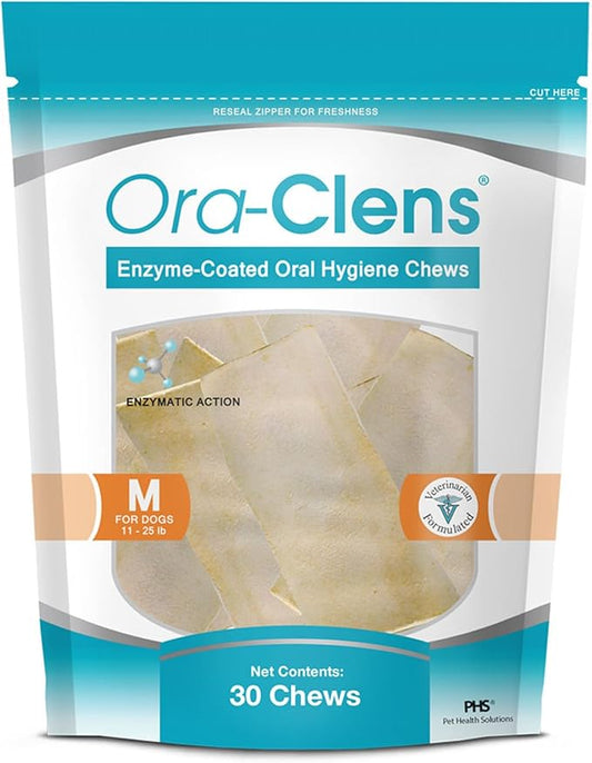 Oral Hygiene Chews for Medium Dogs-Enzymatic Dental Treats for Daily Oral Care, Cleans Teeth and Freshens Breath, Reduces Plaque, Bacteria and Tartar Build Up Without Brushing-30 Chews