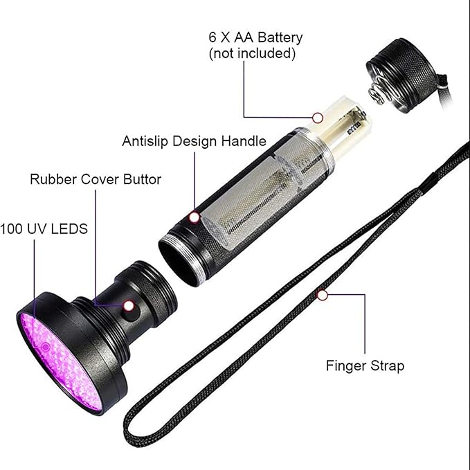 UV Black Light Flashlight - Powerful 100 LED Blacklight Flashlights for Pet Urine Detection, Dog Stain, Scorpion, Resin Curing, Counterfeit Money Bed Bugs, Carpet Odor Eliminator Remover