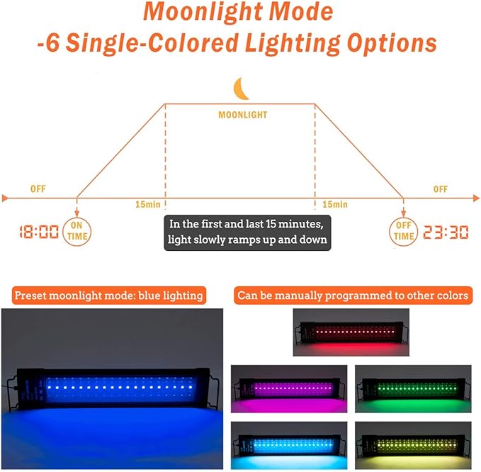 hygger Auto On OFF 36-42 Inch LED Aquarium Light Extendable Dimable 7 Colors Full Spectrum Light for Freshwater Planted Tank Build in Timer Sunrise Sunset