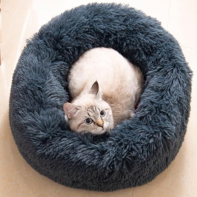 Cat Beds for Indoor Cats - Large Cat Bed Washable 24 inches, Dog Beds for Small Medium Dogs, Anti Anxiety Round Fluffy Plush Faux Fur Cat Bed,Thick Bottom Pet Bed