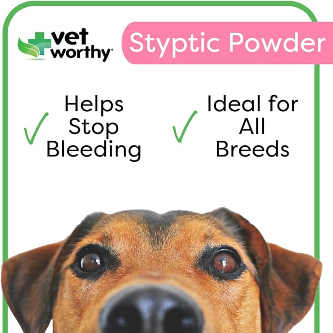 Vet Worthy Styptic Powder for Dogs - Wound Care Formula to Stop Bleeding from Minor Cuts, Nail Clipping, Declawing - Blood Stopper Powder with Ferric Subsulfate - 0.5oz