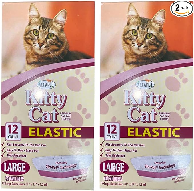 Alfapet Cat Litter box liner Disposable, Elastic Liners- 24-count-For Medium and Large, Size Litter Pans- With Sta-Put Technology for Firm, Easy Fit- Quick + Clever Waste Cleaners