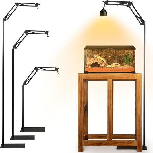 Reptile Heat Lamp Stand with 3 Adjustable Height and 360° Rotation Swing Arm Metal Hook Included for Bearded Dragon Turtle Gecko and Puppies 15.7inch to 74.3inch…