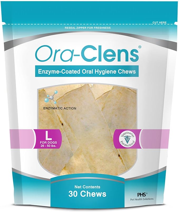 Oral Hygiene Chews for Large Dogs-Enzymatic Dental Treats for Daily Oral Care, Cleans Teeth and Freshens Breath, Reduces Plaque, Bacteria and Tartar Build Up Without Brushing-30 Chews