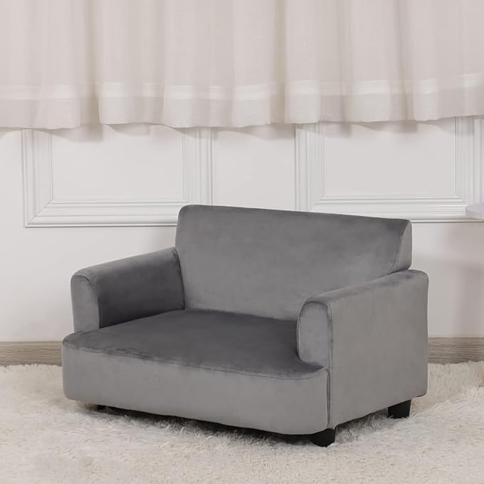 Dog Sofas and Chairs for Small Pet, Pet Sofa Bed with Wooden Frame and Velvet Fabric, Upholstered Dog Bed,Cat Sofa Chair for 45 Pounds Small Animal Using,Grey