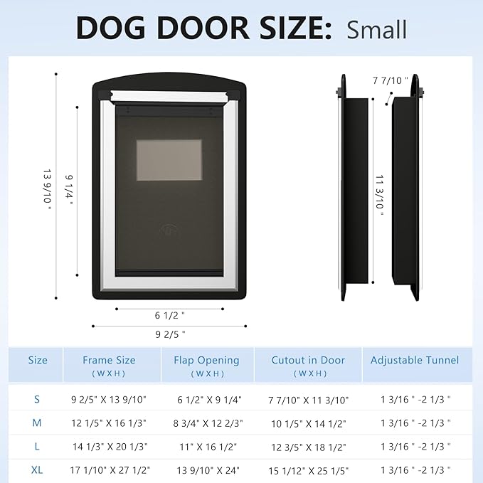 Pet Door for Door. Small Doggy Door and Cat Door with Steel Frame and Double Flaps, Easy to Install, Energy Efficient Dog Door(Pets Up to 12LB)-Small.