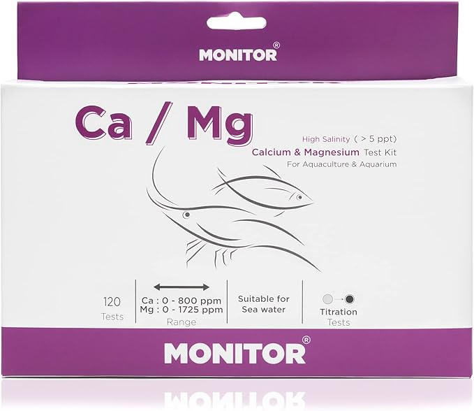 Monitor Calcium/Magnesium HIGH Salinity (Salinity > 5 PPT) Test KIT (120 Tests) - Monitor Aquarium and aquaculture Water Quality