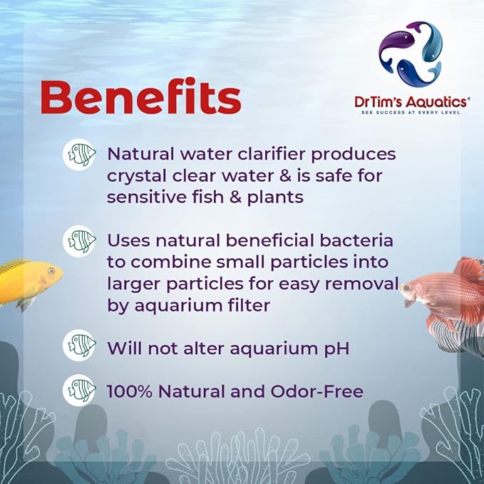 Dr.Tim’s Aquatics Freshwater Clear-UP Natural Water Clarifier – for Fish Tanks, Aquariums, Water Filtering, Disease Treatment – Eco-Friendly Solution to Clear Waters – 8 Oz.