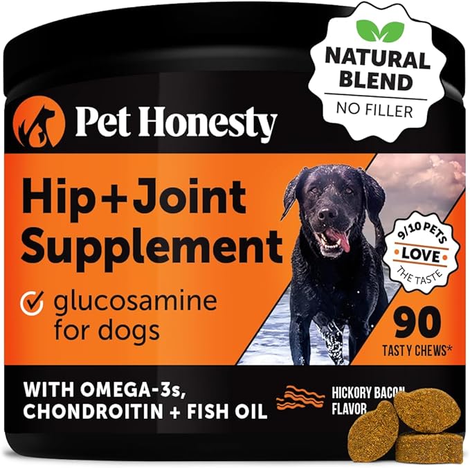 Pet Honesty Hip & Joint Health - Glucosamine for Dogs Soft Chews, Joint Supplement for Dogs with Glucosamine Chondroitin, Fish Oil, MSM, Turmeric, Advanced Pet Joint Support and Mobility (Bacon 90 Ct)