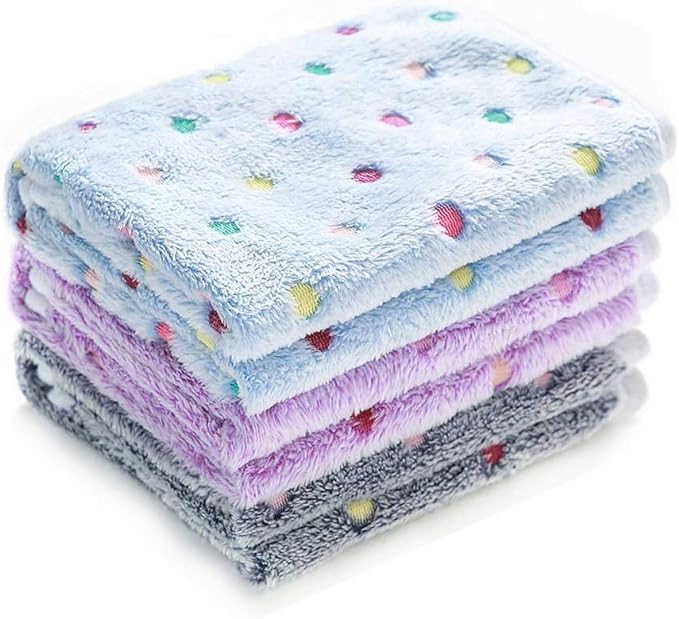 1 Pack 3 Blankets Super Soft Cute Dot Pattern Pet Blanket Flannel Throw for Dog Puppy Cat Blue/Purple/Grey Small