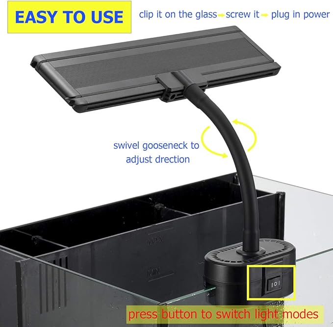 hygger 9.7 Inches Blue White LED Aquarium Light Clip on Small Led Light for Planted Saltwater Freshwater Fish Tank with Gooseneck Clamp 13W