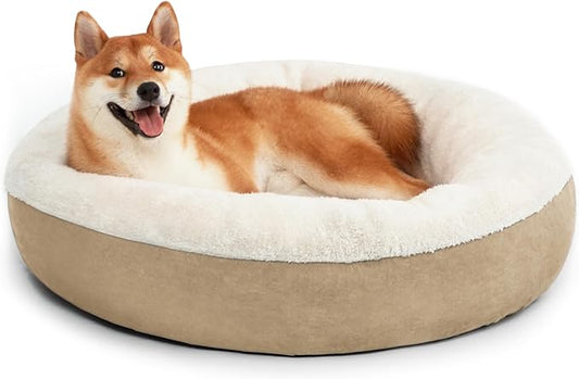 Love's cabin Round Donut Cat and Dog Cushion Bed, 30in Pet Bed for Medium or Large Dogs, Anti-Slip & Water-Resistant Bottom, Soft Durable Fabric Pet beds, Washable Calming Cat & Dog Bed Camel