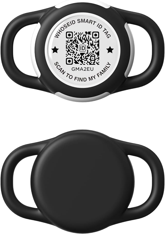 QR Code Airtag Holder, Scan QR Code Send Location Alert Email, Waterproof Full Body Protection Anti-Lost Air Tag Case, Airtag Accessories for Dog, Cats, Collar, Backpack (Black, Small)