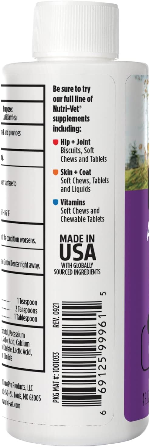 Nutri-Vet Anti-Diarrhea Liquid for Dogs - Helps Sooth Upset Stomach & Stop Diarrhea - Veterinarian Formulated - 4 oz