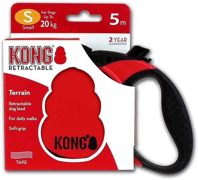 Alcott KONG Terrain Retractable Dog Leash, Small, Red, 16' Long