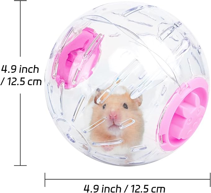 4.9 inch Hamster Ball, for Hamster Less Than 3.9 inch/10cm in Length, Portable and Compact, Hamster Exercise Toys, Pink and Clear