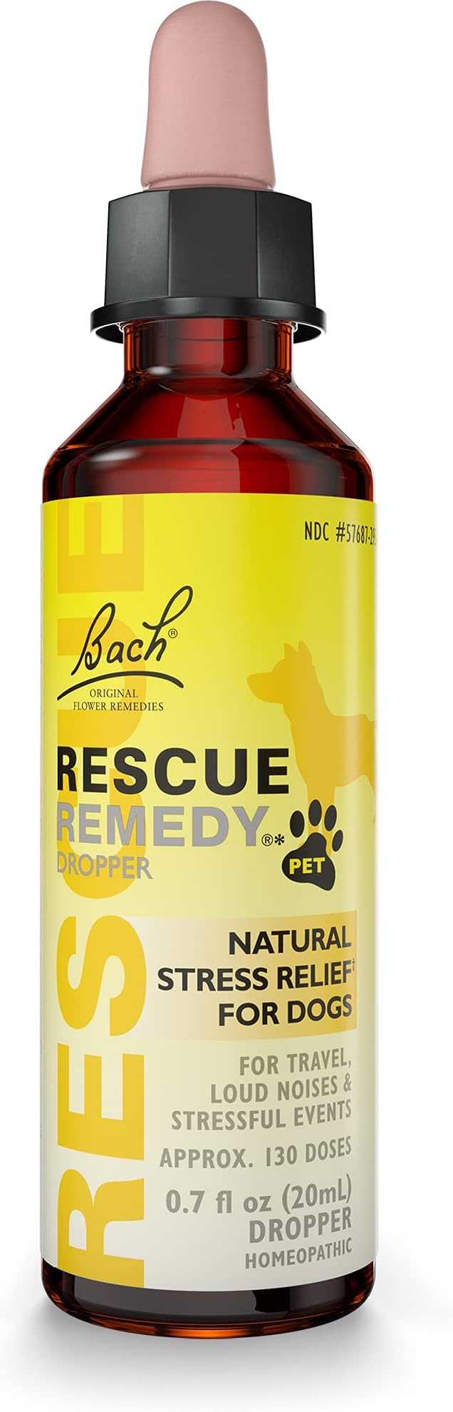 Bach RESCUE REMEDY PET for Dogs 20mL, Natural Calming Drops, Stress Relief for Dogs & Puppies, Caused by Separation, Thunder, Fireworks, Homeopathic Flower Remedy